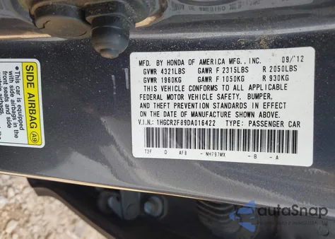 2013 Honda Accord Exl from USA, damaged, VIN 1HGCR2F89DA016422
